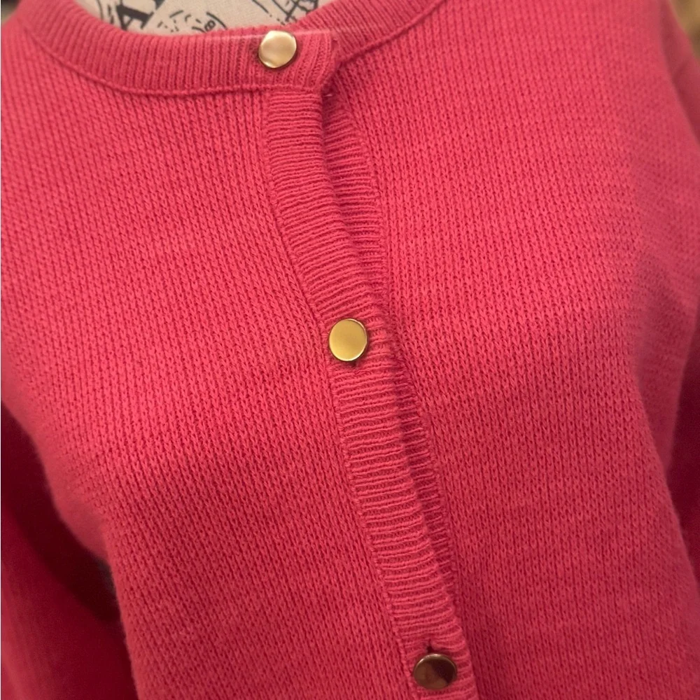 Vintage Pink Haymaker Cardigan Acrylic Gold Buttons Front Pocket Small Medium 36 - Picture 2 of 7